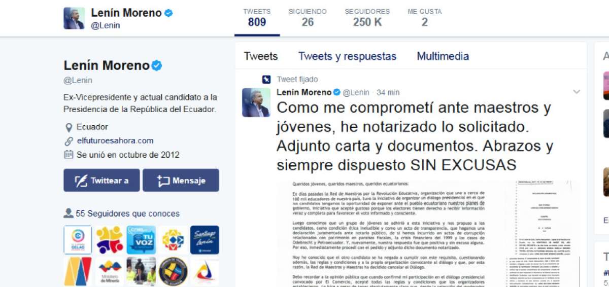 Len&iacute;n Moreno cumpli&oacute; con lo solicitado por la Red de Maestros y lament&oacute; la cancelaci&oacute;n del foro