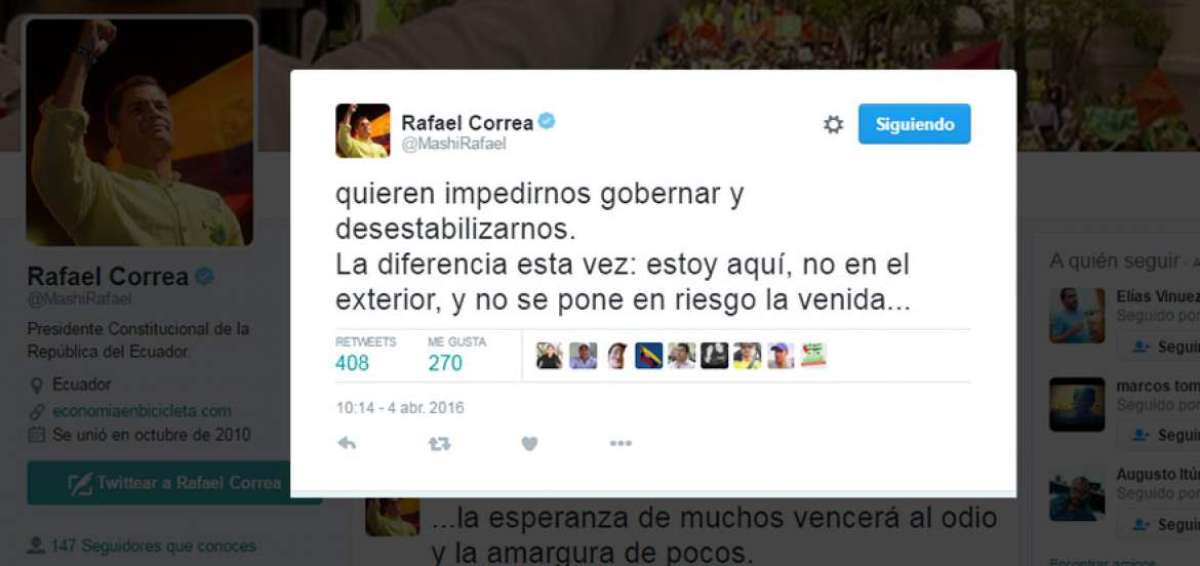 Correa: "Los de luto quieren impedirnos gobernar"