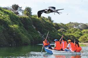 Visitantes navegan por la senda tur&iacute;stica Real Alto, situada en la parroquia Chanduy, en el sur de la provincia de Santa Elena. Una hora aproximadamente toma el recorrido. Foto: Lylibeth Coloma│El Tel&eacute;grafo
