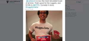 Joven estadounidense logra r&eacute;cord de retuits para obtener nuggets gratis