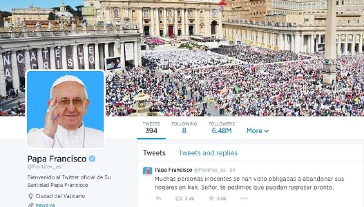 Papa Francisco cuenta con m&aacute;s de 15 millones de seguidores en Twitter