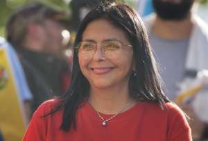 Delcy Rodr&iacute;guez durante un acto oficial transmitido por la televisi&oacute;n estatal venezolana.