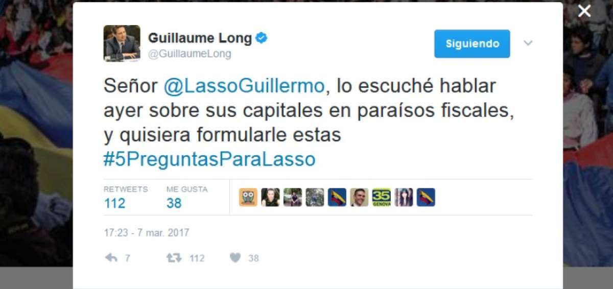 Canciller Guillaume Long formula '#5PreguntasParaLasso'