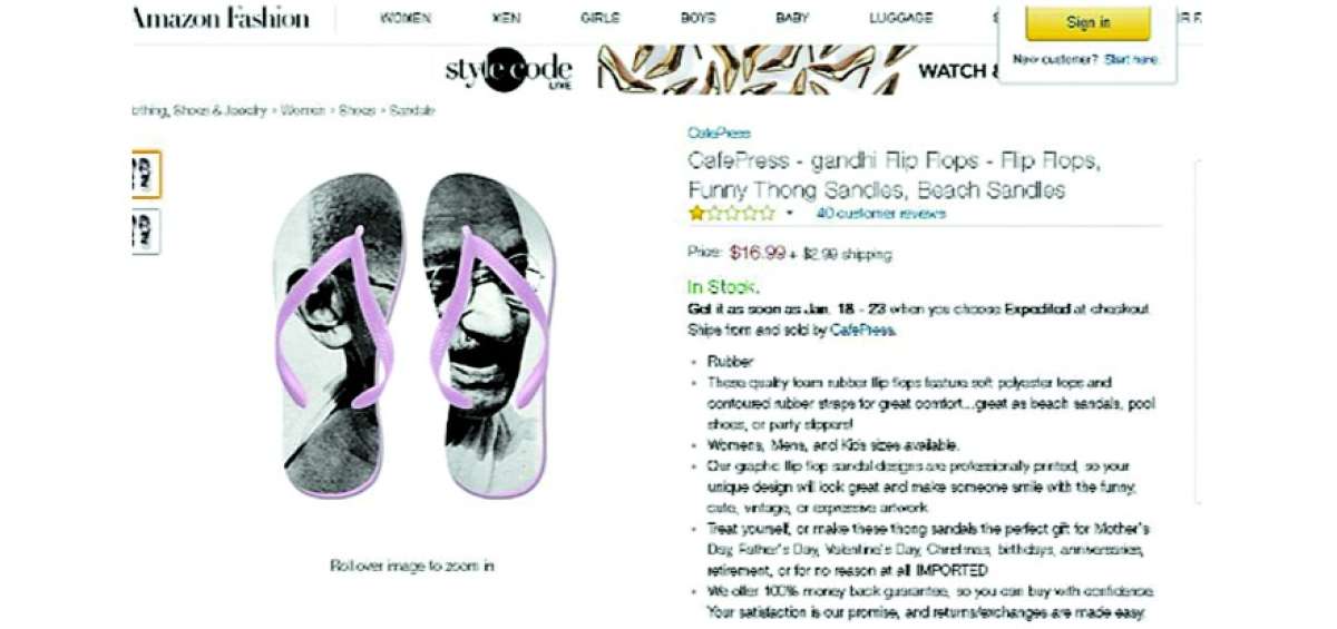 Varios internautas alertaron el domingo pasado sobre fotograf&iacute;as de unas chanclas rosas con la cara de Gandhi de venta en la web de Amazon en Estados Unidos.