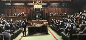 A subasta la obra de Banksy del Parlamento brit&aacute;nico dirigido por chimpanc&eacute;s