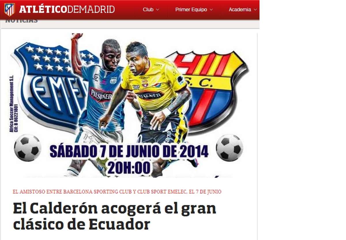 Esta es la imagen con la que abre la nota el portal del Atl&eacute;tico de Madrid.
