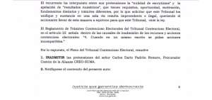 TCE inadmiti&oacute; el pedido de "nulidad de escrutinios" de CREO-SUMA
