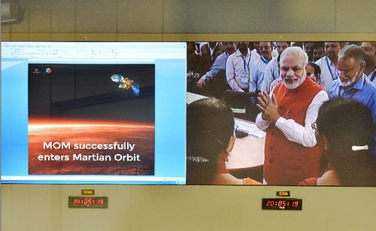 "La historia se escribe hoy", dijo el primer ministro indio Narendra Modi, al anunciar que la sonda Mangalyaan ya orbita el planeta rojo. Foto: AFP