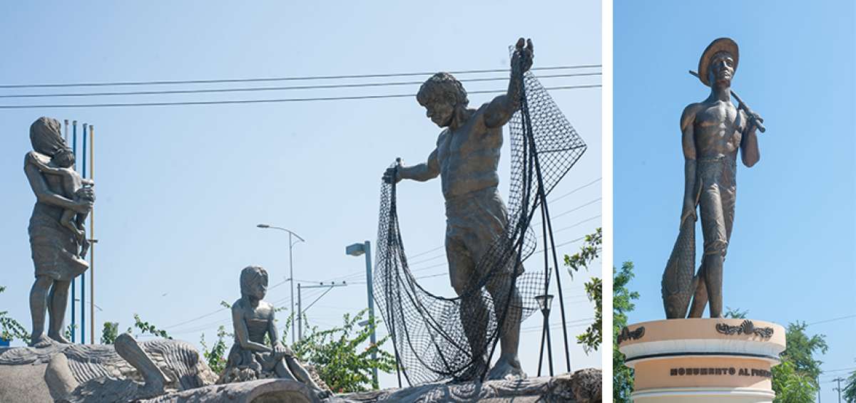 En el malec&oacute;n de la ciudad, frente al edificio del Municipio de Manta, se aprecia la imagen de la actividad del pescador y su familia.