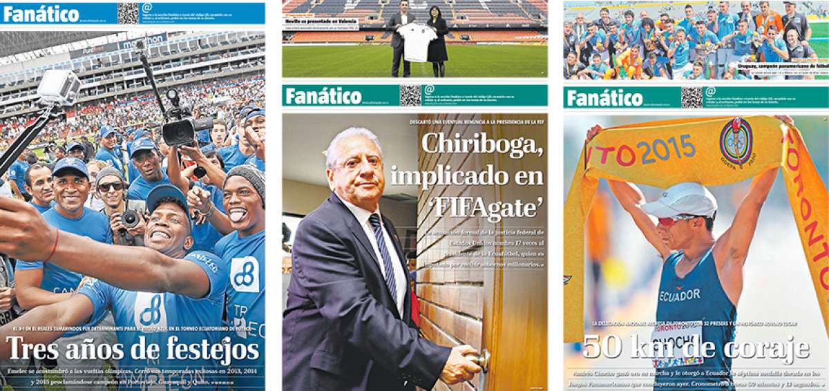 Los jugadores de Emelec posan para un selfie tras ganar su tercer t&iacute;tulo nacional consecutivo. Luis Chiriboga, entonces titular de la FEF, fue implicado en el FIFAgate, por la fiscal&iacute;a de los Estados Unidos. Andr&eacute;s Chocho levanta la cinta de la meta, tras ganar la prueba de los 50 km marcha en Toronto.