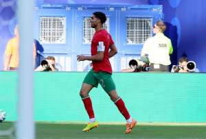 Achraf Hakimi, de Marruecos, celebra el gol 0-1 durante el partido de la fase de grupos de la Copa Mundial de la FIFA 2026 entre Brasil y Marruecos, en East Rutherford, Nueva Jersey, EE.UU.