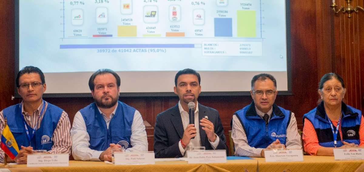 Juan Pablo Pozo, presidente del CNE, brind&oacute; una rueda de prensa en Quito.