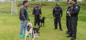 Patricio Huertas llev&oacute; a Eva, una perra con cruce de akita americano, para que se realice una prueba de comportamiento.