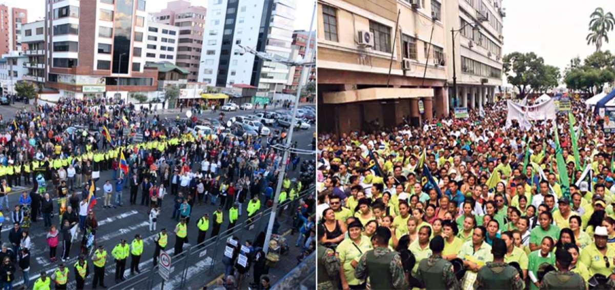 Izq: Tribuna de Los Shyris,18:22 Los manifestantes llevaron globos de colores para el plant&oacute;n. Bajos de la Gobernaci&oacute;n, 18:04. Por la tarde los ciudadanos apoyaron las reformas tributarias.
