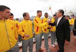 El presidente Rafael Correa invit&oacute; al Palacio de Carondelet a los jugadores del Aucas. Foto: Tomado del Flickr de la Presidencia. 