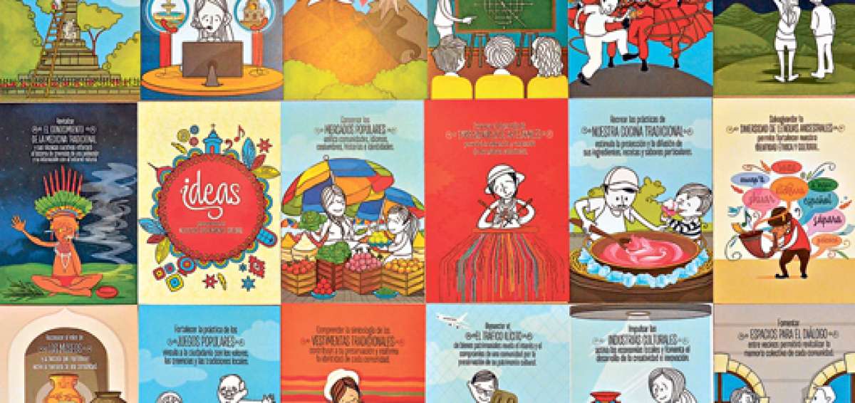 Una parte de las 20 ilustraciones que se difunden en los colegios para que los j&oacute;venes tomen conciencia del valor de los bienes patrimoniales.