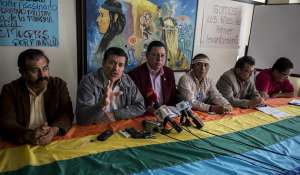 Las autoridades de las organizaciones sociales durante la rueda de prensa. FOTO: Marco Salgado / EL TEL&Eacute;GRAFO