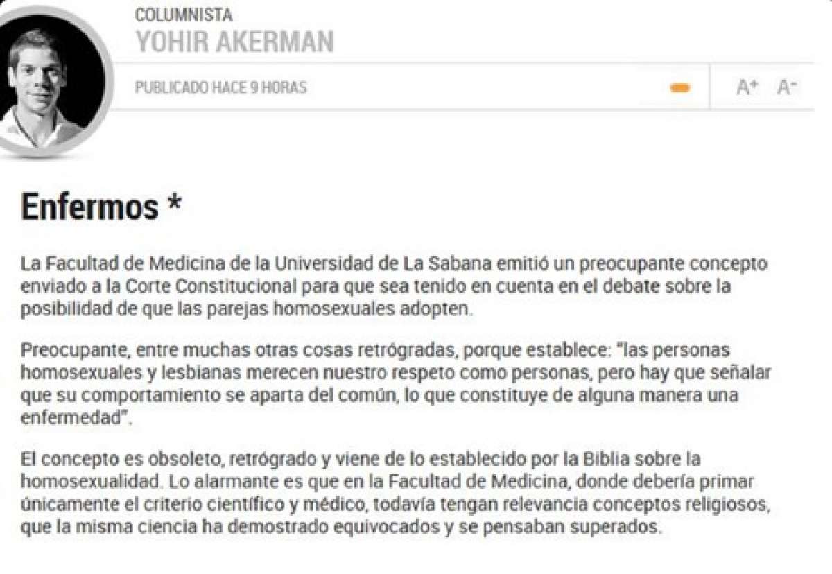 Diario colombiano despide a columnista por escrito "inc&oacute;modo"