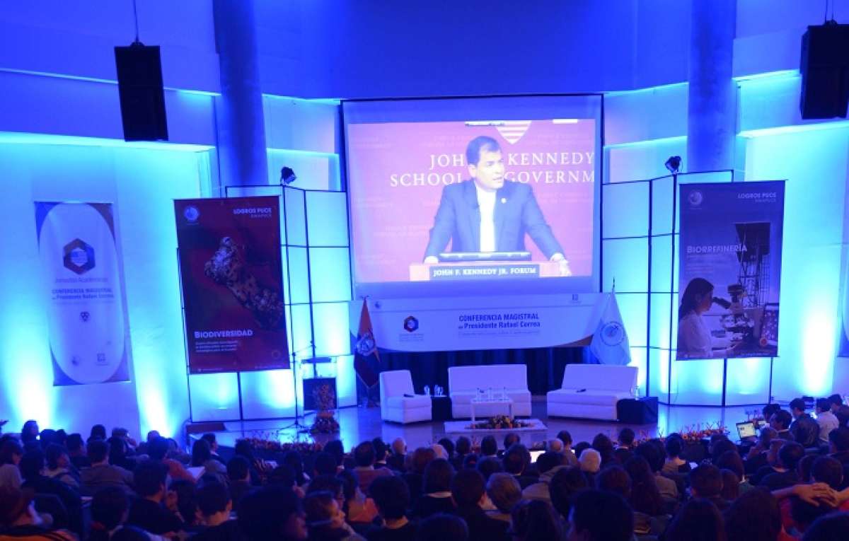 El presidente Correa se encuentra en Estados Unidos en el marco de una gira por varias instituciones de educaci&oacute;n superior de ese pa&iacute;s. Foto: Santiago Aguirre / El Tel&eacute;grafo
