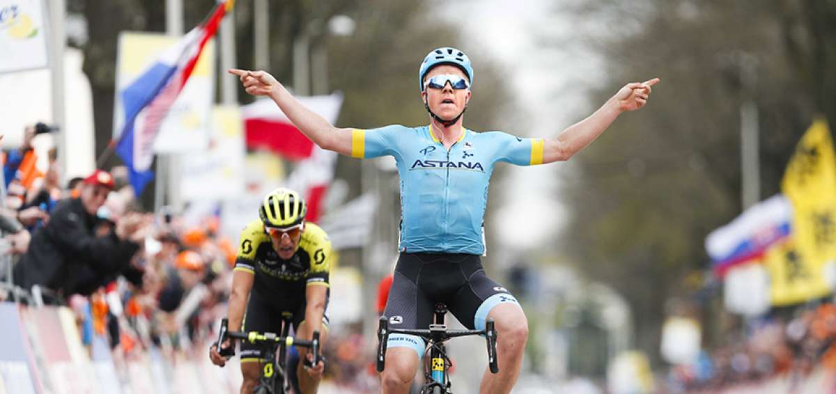 El ciclista dan&eacute;s Michael Valgren Andersen reacciona despu&eacute;s de ganar la carrera Amstel Gold Cycling Race en Berg en Terblijt, Pa&iacute;ses Bajos.