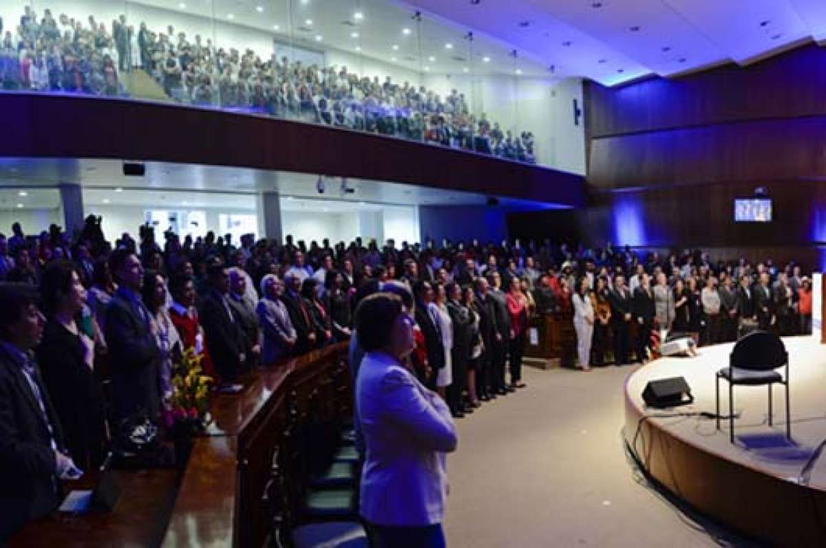 M&aacute;s de una hora dur&oacute; la intervenci&oacute;n de la presidenta de la Asamblea, Gabriela Rivadeneira, en el informe de rendici&oacute;n de cuentas. FOTO: ANDRES DARQUEA.