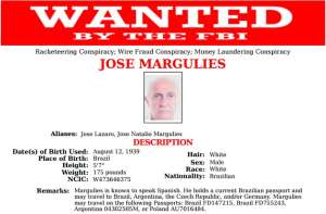 La ficha que public&oacute; el FBI del empresario brasile&ntilde;o Jos&eacute; Margulies. FOTO: www.fbi.gov