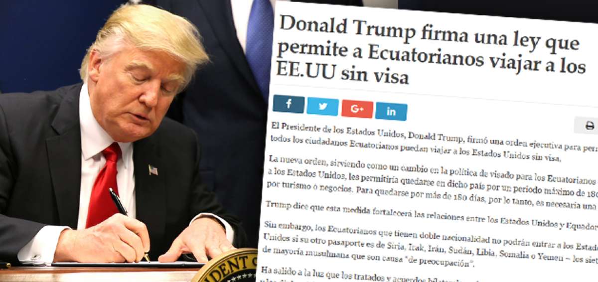 Embajada desmiente orden de Trump para que ecuatorianos ingresen sin visa a EE.UU.