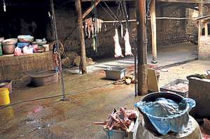 Ayer, personal municipal clausur&oacute; dos sitios en donde se faenaba animales sin permisos. Foto: Jos&eacute; Luis Llivisaca / El Tel&eacute;grafo