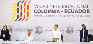 Los presidentes de Colombia y Ecuador, Juan Manuel Santos y Len&iacute;n Moreno, durante el encuentro de los dos gabinetes en la ciudad de Pereira. All&iacute; se firmaron nuevas iniciativas binacionales.