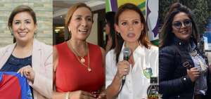 De izquierda a derecha: Mayra Arg&uuml;ello (Olmedo); Luc&iacute;a Vallecilla (El Nacional); Martha Romero (club Orense) y Samantha Y&eacute;pez (Deportivo Quito).