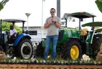 El presidente Daniel Noboa, durante el evento de Babahoyo del 17 de octubre. 