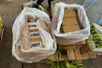 Los bloques de cocaína se encontraban ocultos en cajas de banano. 