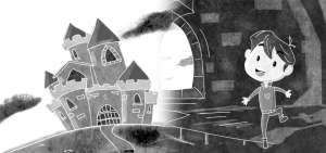 Parte del cuento 'Lucas se ilumina', ilustrado por Mako visual arts, obra de 12 p&aacute;ginas que ense&ntilde;a a los menores a vencer el miedo a la oscuridad. El cuento est&aacute; disponible en versi&oacute;n digital e impresa en la web 'Cada ni&ntilde;o con su cuento'.