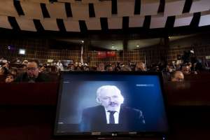 El fundador de WikiLeaks, Julian Assange, particip&oacute; hoy en una ponencia en Ciespal. Foto: John Guevara / EL TEL&Eacute;GRAFO