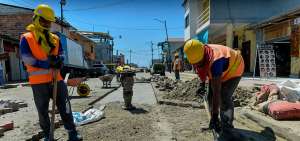 En el centro de Pedernales, en la parte alta del poblado, los trabajos de arreglo de calles y soterramiento de cables dominan el panorama.