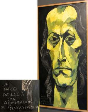 Retrato del fallecido guitarrista, obra de Oswaldo Guayasam&iacute;n. 