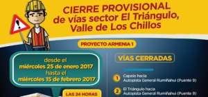 Tres accesos a la avenida General Rumi&ntilde;ahui se cerrar&aacute;n por un mes