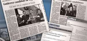 Recortes de prensa informan sobre el respaldo que dio Ayala Mora a la candidatura de Lucio Guti&eacute;rrez.   