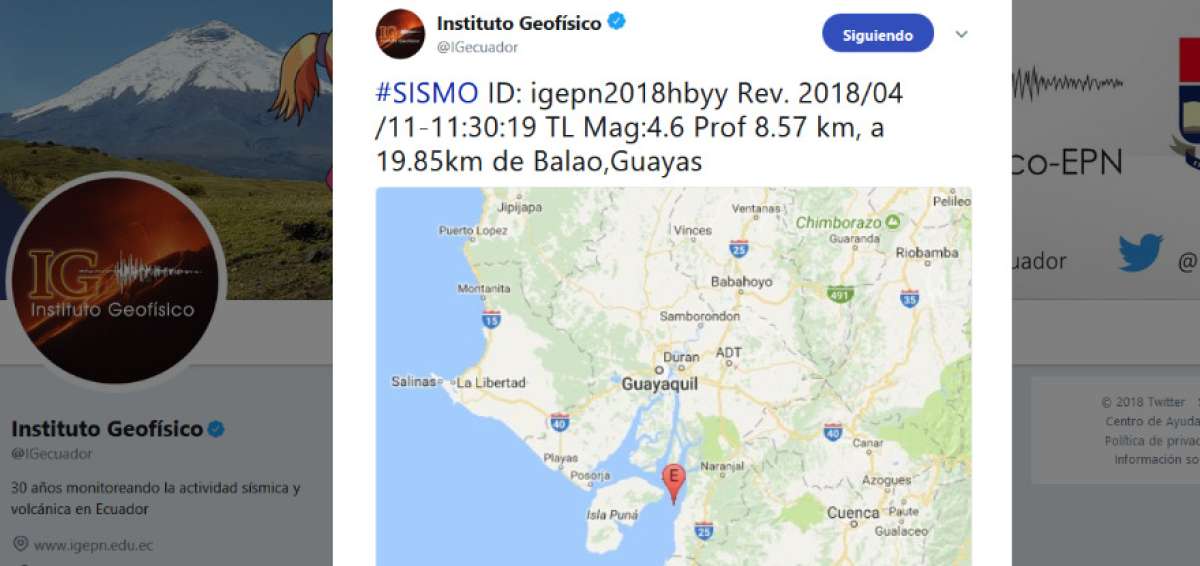 El Instituto Geof&iacute;sico inform&oacute; sobre el sismo que ocurri&oacute; a las 11:30 de este 11 de abril. 