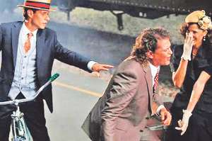 Marc Anthony (i) y Carlos Vives compartieron protagonismo con la actriz Paola Turbay.