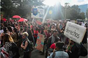 Decenas de ciudadanos marcharon el s&aacute;bado pasado, con pancartas, por la avenida Patria y Juan Le&oacute;n Mera, en el centro norte de Quito. Foto: Carina Acosta / El Tel&eacute;grafo