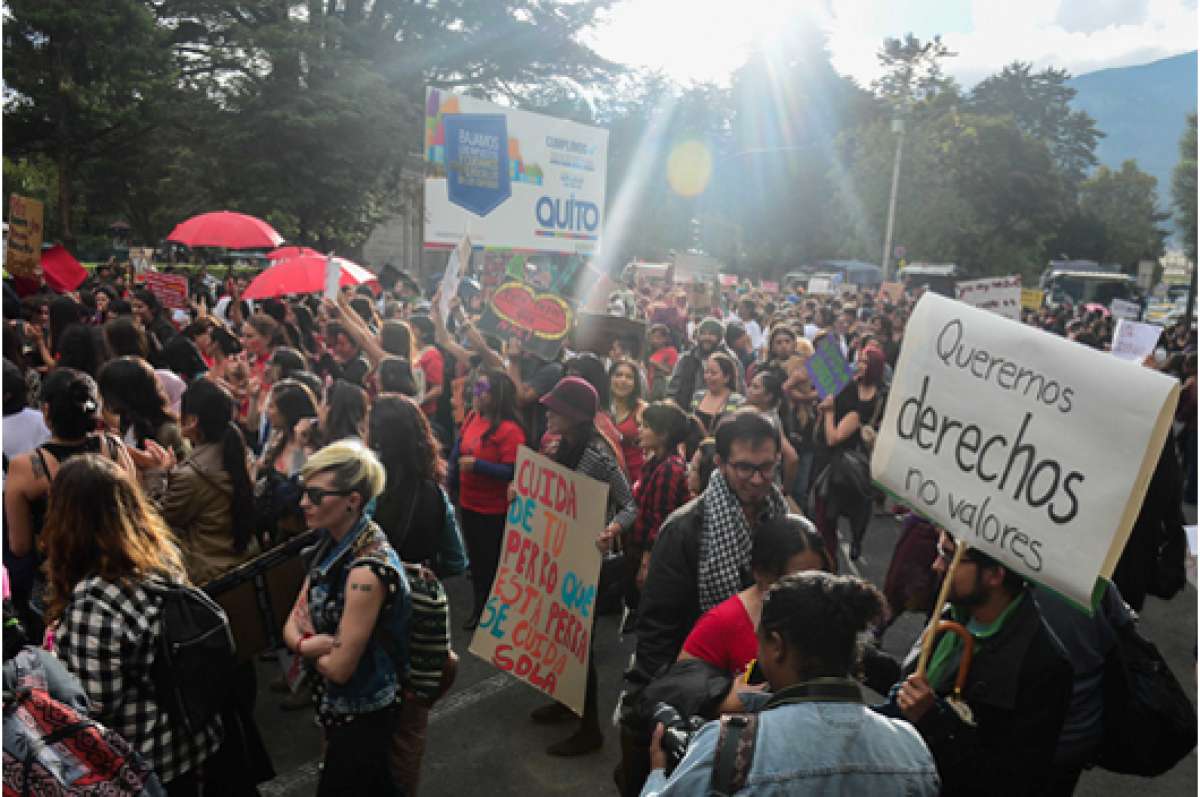 Decenas de ciudadanos marcharon el s&aacute;bado pasado, con pancartas, por la avenida Patria y Juan Le&oacute;n Mera, en el centro norte de Quito. Foto: Carina Acosta / El Tel&eacute;grafo