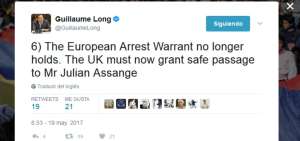 Guillaume Long: "Londres debe facilitar salida segura de Assange"