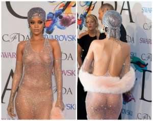 Rihanna impacta con transparencias en la alfombra roja de los CFDA Awards