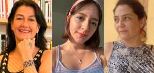 Mar&iacute;a Paulina Soto, rectora; Eduarda D&aacute;valos, representante de los estudiantes, y Ana Carrillo, representante de los docentes, explican los problemas que atraviesa la UArtes.  