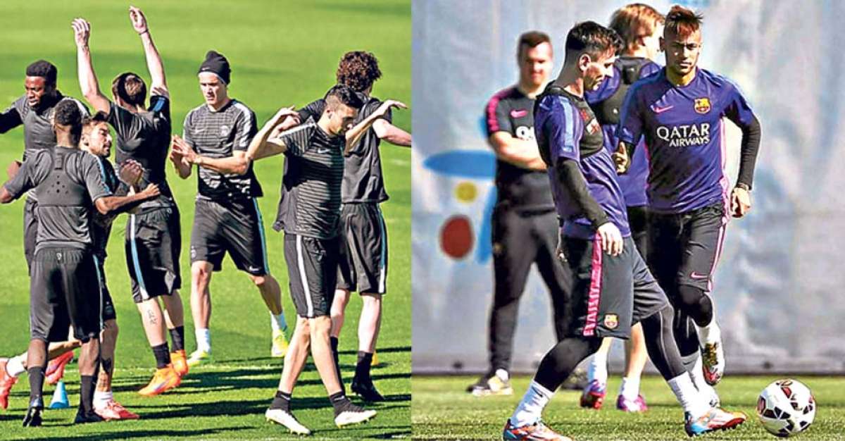 El PSG (izq.) y el FC Barcelona cerraron ayer sus pr&aacute;cticas y dejaron listos sus equipos para el cotejo de hoy. Foto: internet