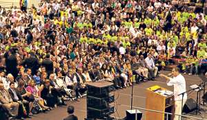 Durante su estad&iacute;a en Nueva York, por la Asamblea de la ONU, el presidente Correa particip&oacute; en un encuentro cultural con los migrantes ecuatorianos .Foto: Flickr Presidencia de la Rep&uacute;blica.