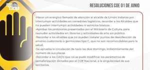 COE Nacional resuelve nuevas medidas para la emergencia sanitaria