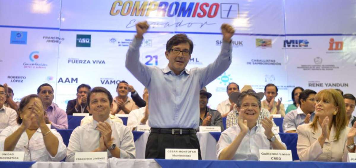 En octubre de 2014, C&eacute;sar Mont&uacute;far se uni&oacute; al colectivo Compromiso Ecuador, que lidera el precandidato presidencial Guillermo Lasso.