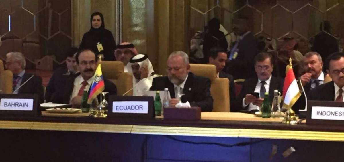 Carlos Pareja Yannuzelli, ministro de Hidrocarburos de Ecuador, durante su intervenci&oacute;n en Catar